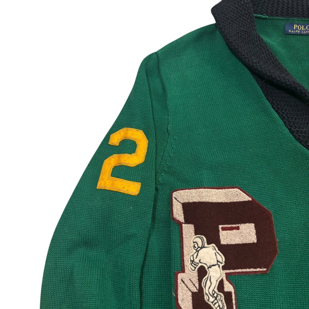 Polo Ralph Lauren Men Green Varsity Patch Shawl Cardigan Sweater 1XB Big & Tall - Picture 4 of 10